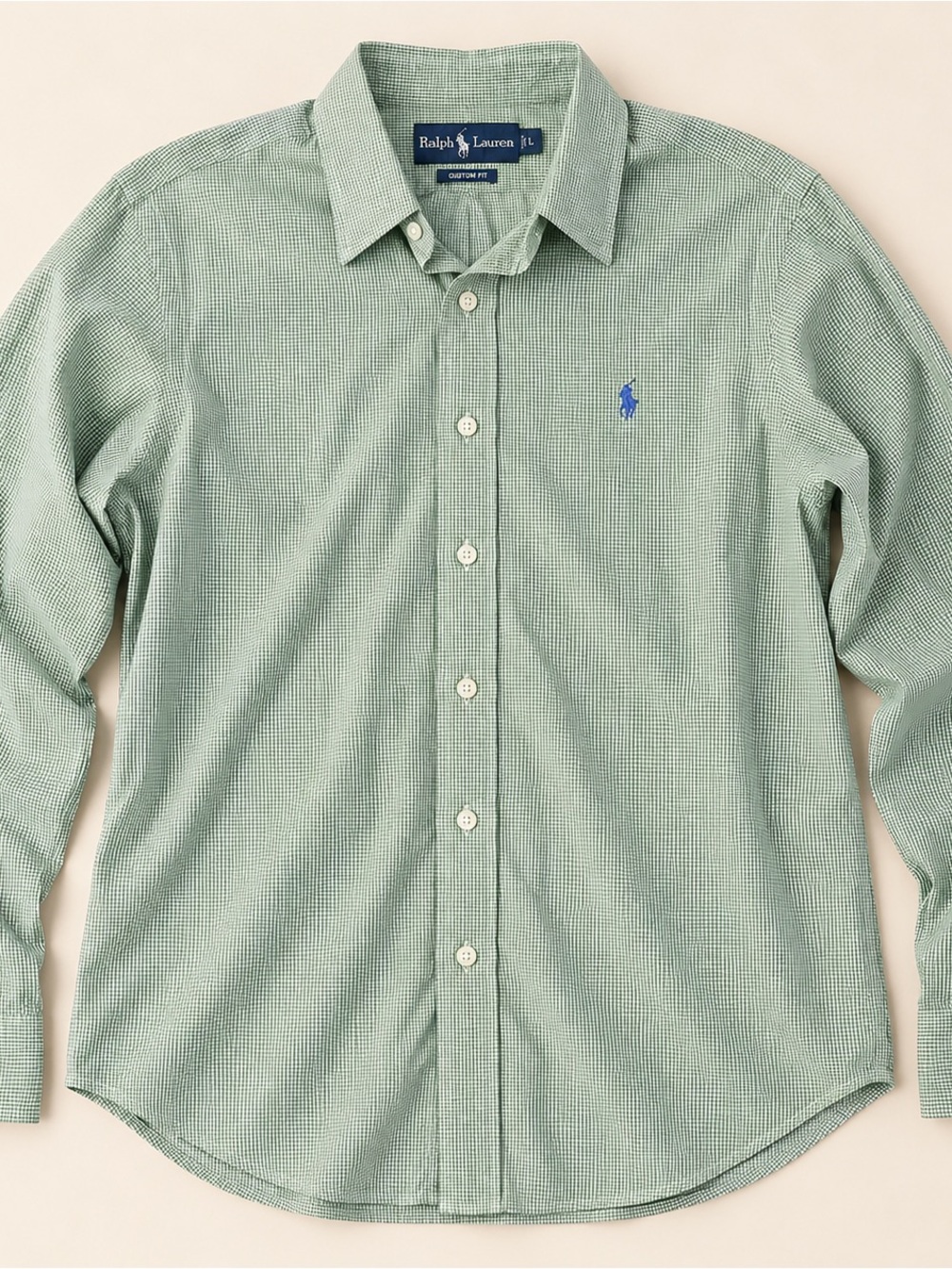 Ralph Lauren Custom Fit Green Gingham Check Button Down Shirt Men’s L
